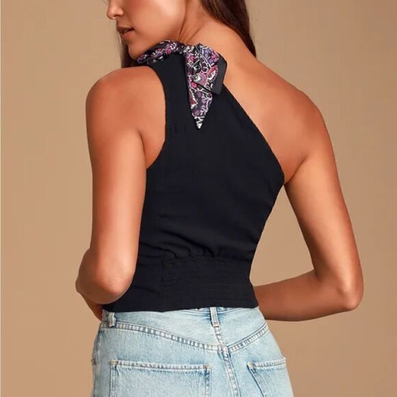 Free People Caroline Black Mock Neck One-Shoulder Top - Picture 9 of 12